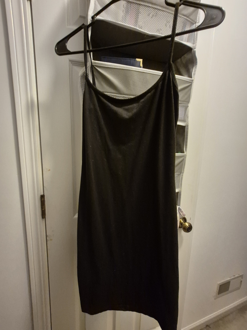 Classic Black Slip Midi Skirt with Slim Straps